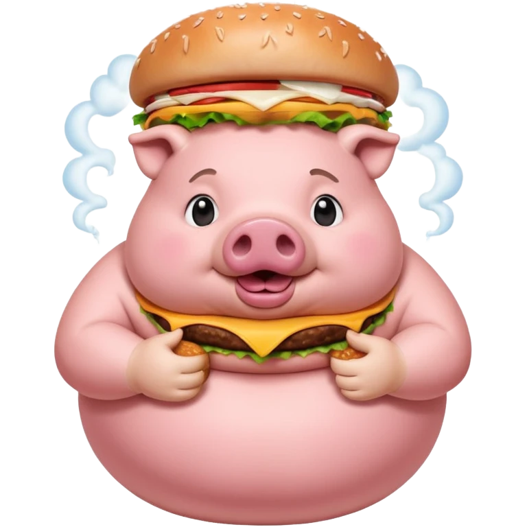 fat obese pig eating burger with fart cloud surrounding around it emoji