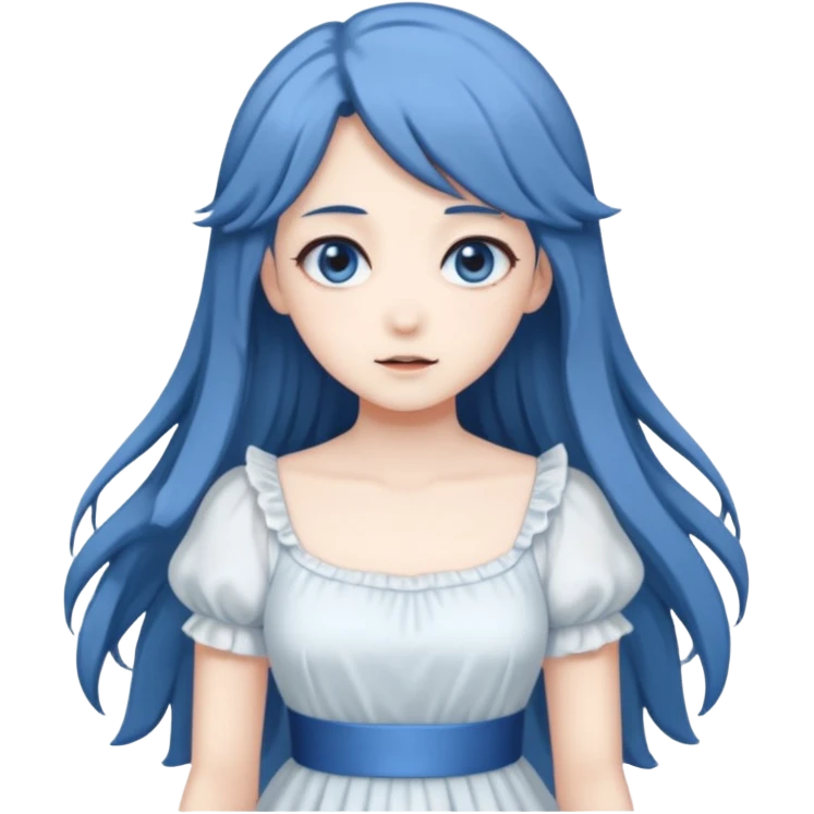 Beautiful ethereal Gorgeous Vampiric Edgy spectral dark greyish-blue whitish gloomy spectral Anime Poltergeist Lady  with a beautiful white dress emoji
