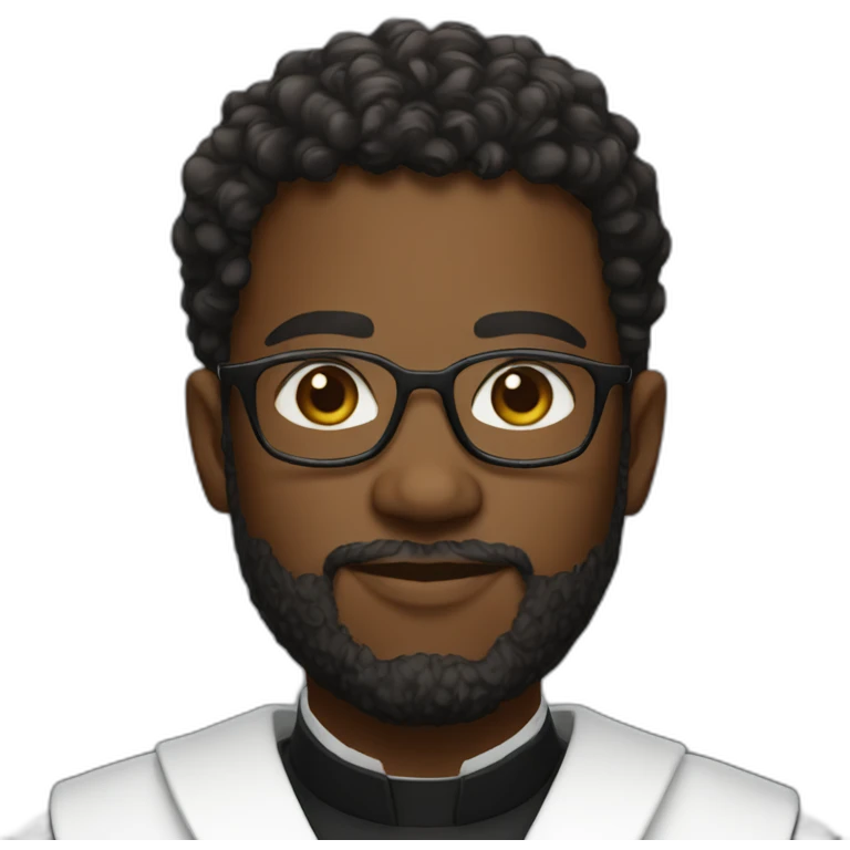 young black catholic priest beard, curly hair, with rounded glasses emoji