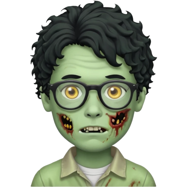 Draw a zombie boy with curly, wavy hair, glasses, and a mullet. emoji
