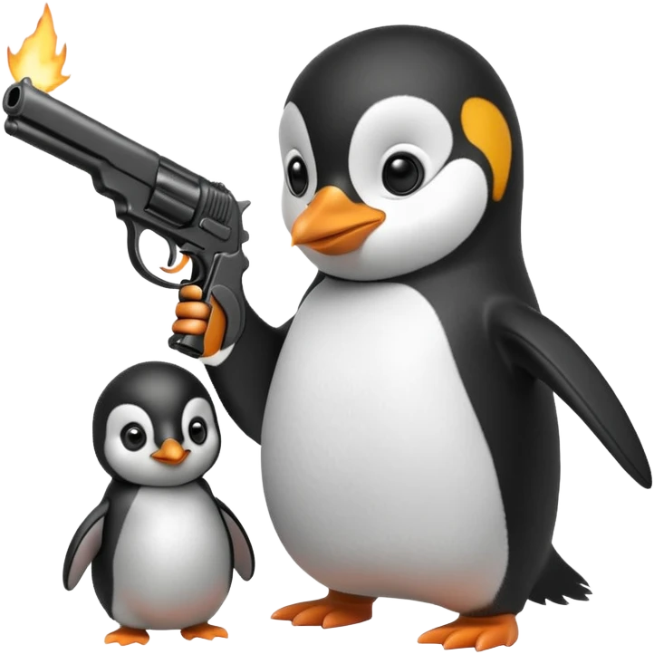Penguin holding a gun and shooting a baby penguin emoji