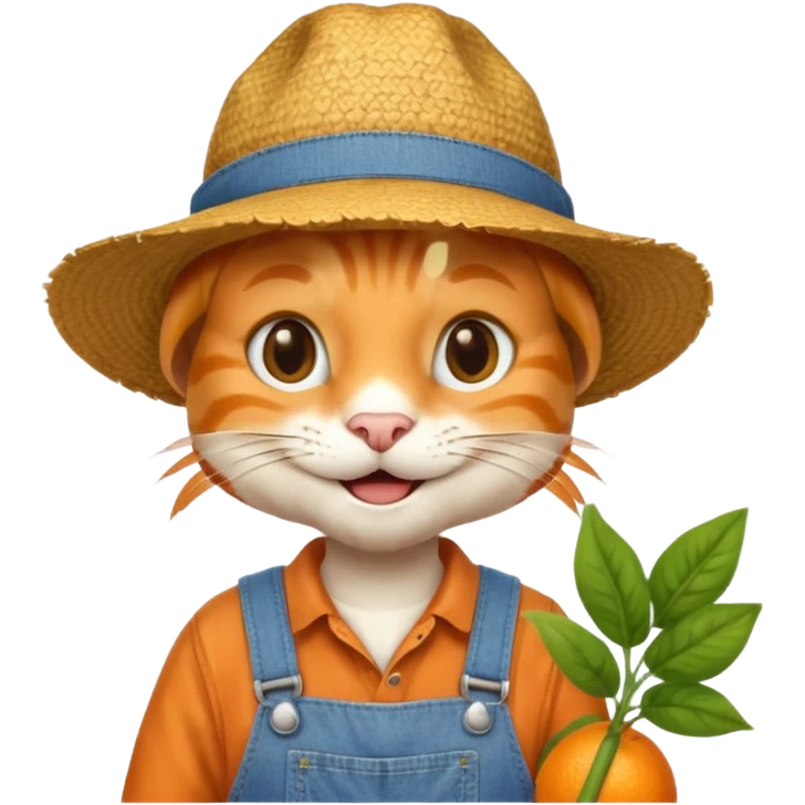 farmer cat gardener in denim overalls with a straw hat emoji