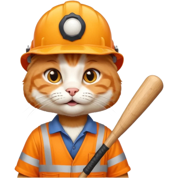 Cat Construction Worker with baseball baty emoji