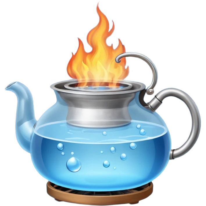 a small pot or kettle filled with water placed on fire, the water is boiling intensely with visible steam and bubbles rising, bright lighting, clean white background



 emoji