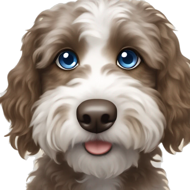 Mini Aussiedoodle with a blue and brown eye  emoji