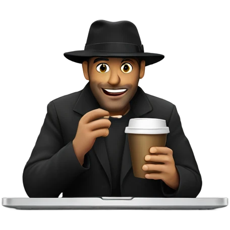 Jewish man black hat drinking coffee and has laptop  emoji