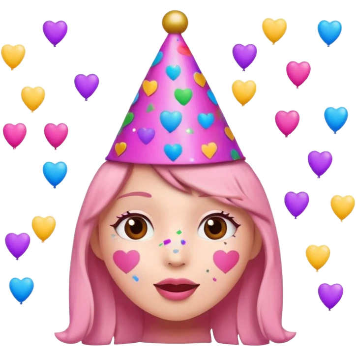 i want a  A festive heart face wearing a party hat and surrounded by confetti. emoji