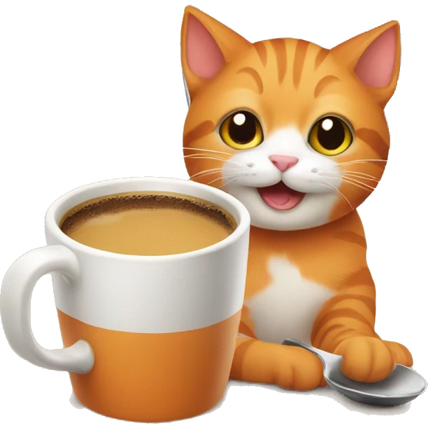 Orange cute cat drinking coffee  emoji