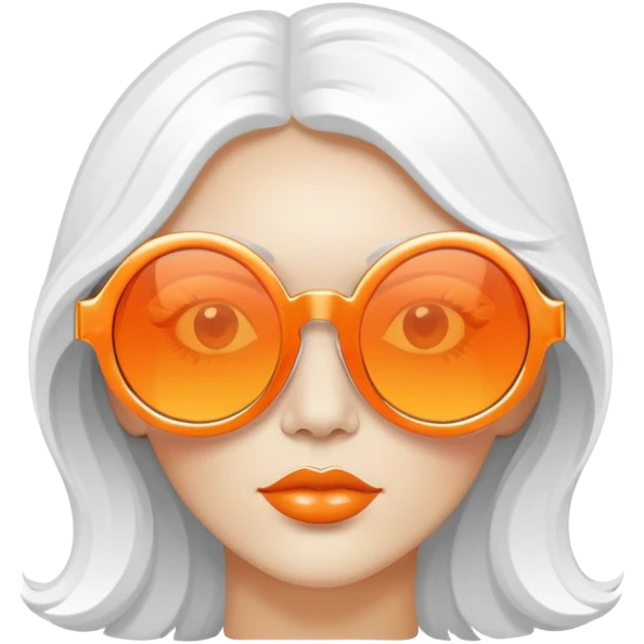 oversized round sunglasses with orange tinted lenses and thick white frames, 70s disco style emoji