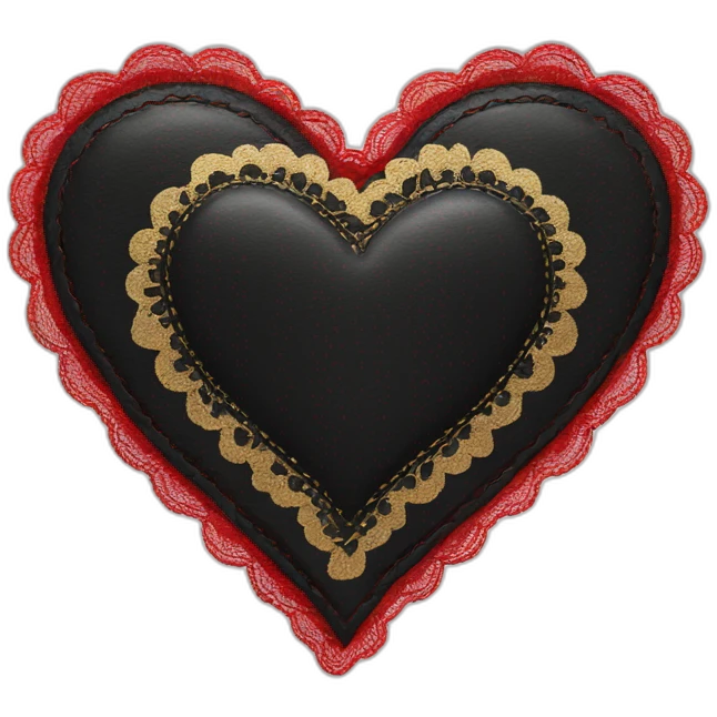 black leather heart with red lace overlay and gold border emoji