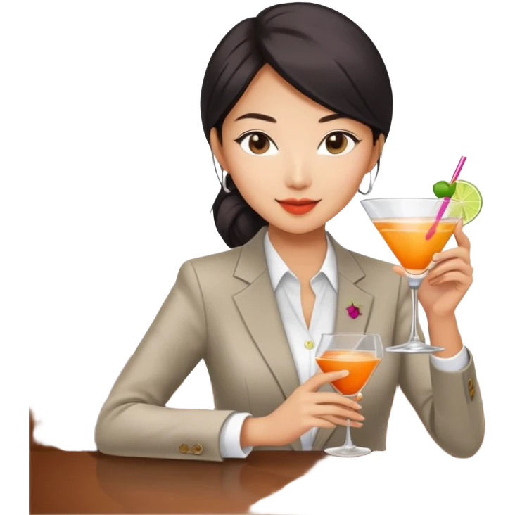 asian women business casual clothing, holding cocktail glass socializing at a work party emoji