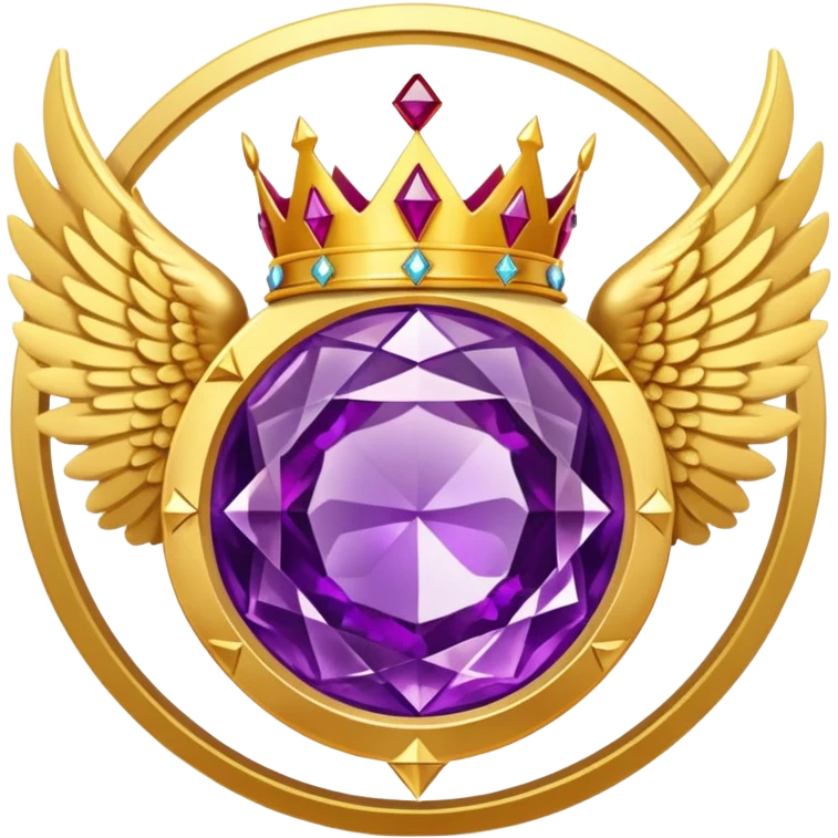 Big round amethyst with triangle rubby inside stone award-in-frame-decorated-with-big-golden-angel--wings and crown emoji