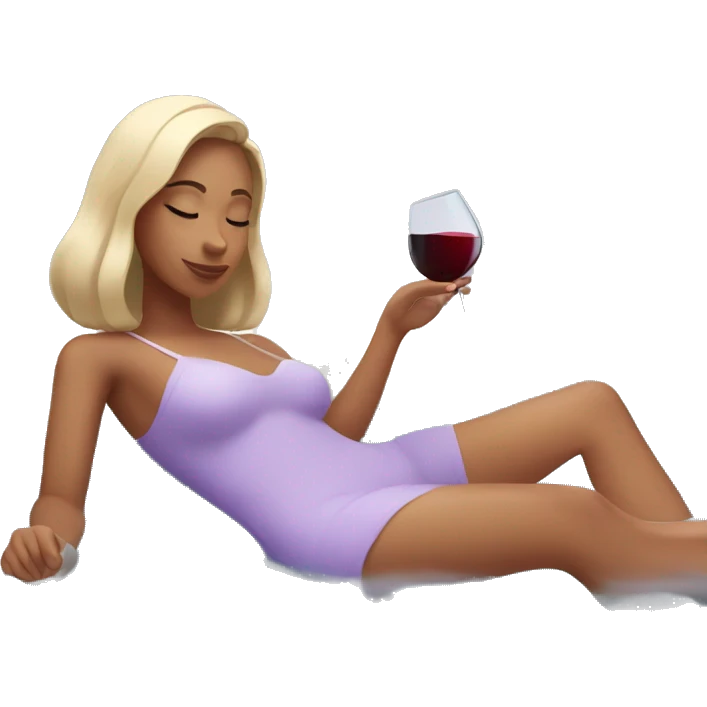 Girl relaxing in spa with iPhone in hand and wine next to her emoji