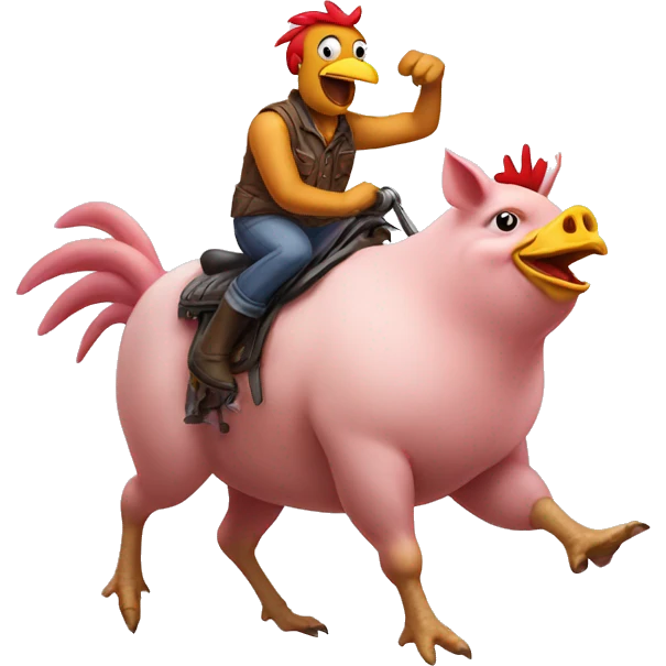 crazy chicken riding a pig emoji