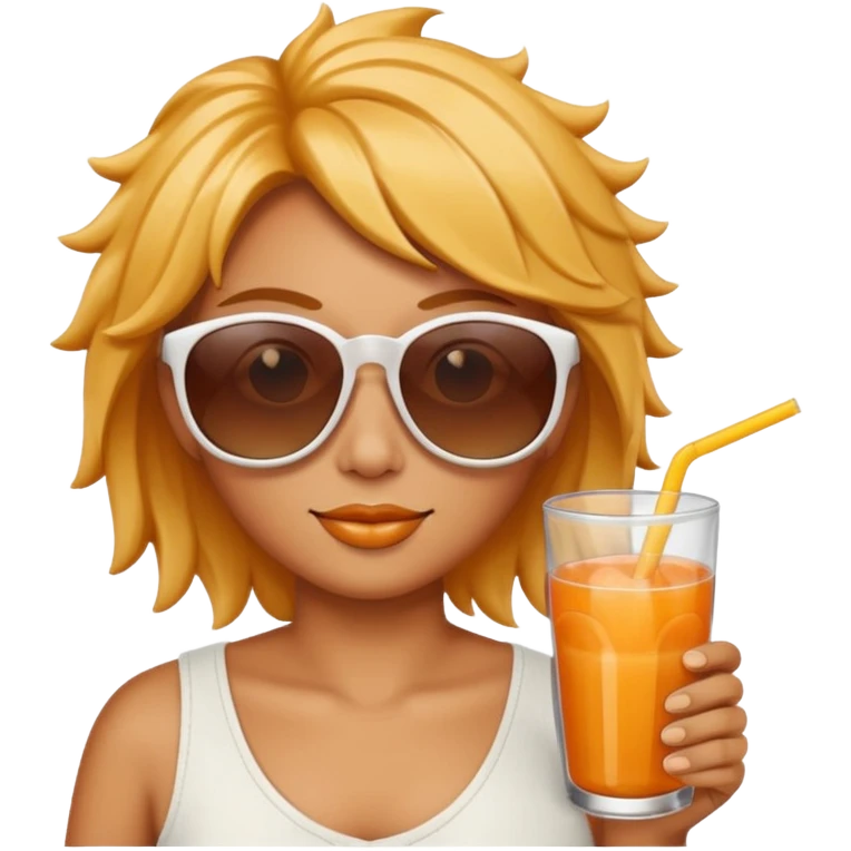 Real Sun is wearing sunglasses and drinking juice with stra emoji