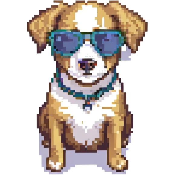 funny dog in sunglasses, pixel art emoji