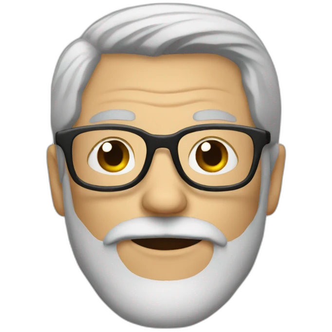 older man with gray hair and a beard wearing hipster glasses emoji