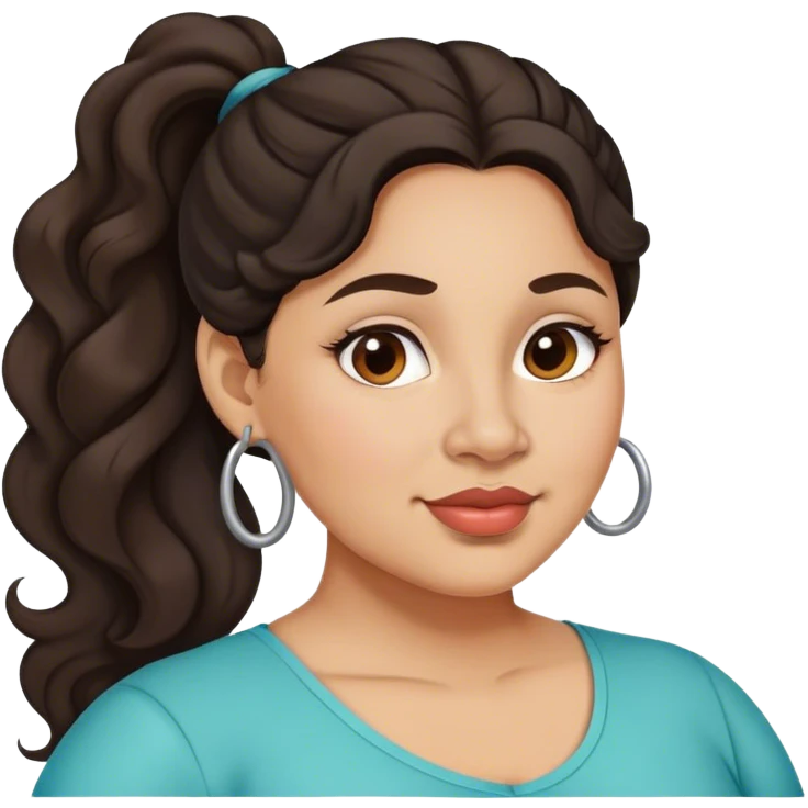  plus size light skin latino women with wavy dark hair in pony tail flat wide nose  emoji
