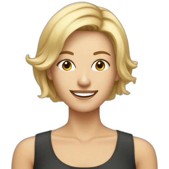 35 year blonde smile woman with asymmetric shoulder length haircut, emoji