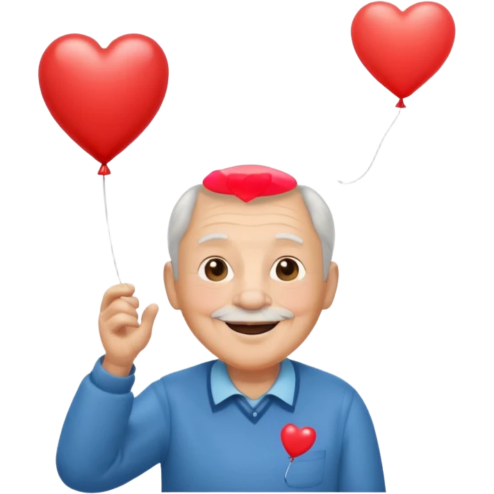 Grandpa floating with heart balloon emoji