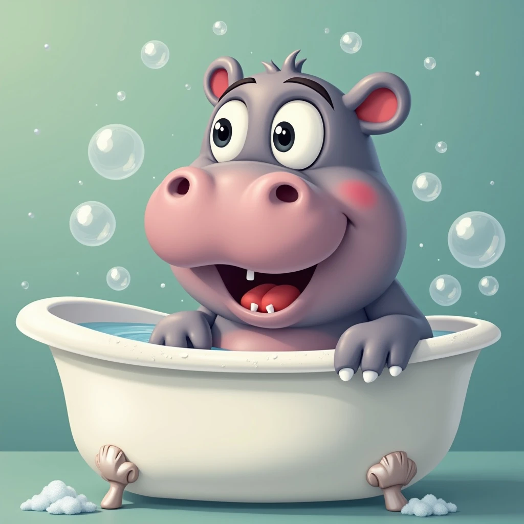 happy hippo with bubbles in bathtub emoji