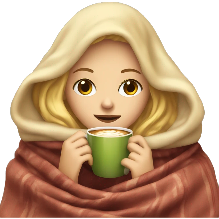 blonde girl inside a blanket sipping coffee eyes closed emoji