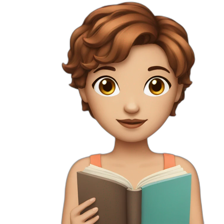 girl brown pixie  hair with book emoji