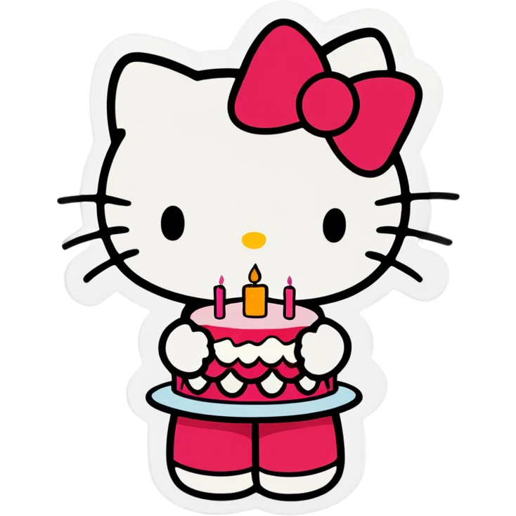 hello kitty holding a cake that says happy birthday emoji