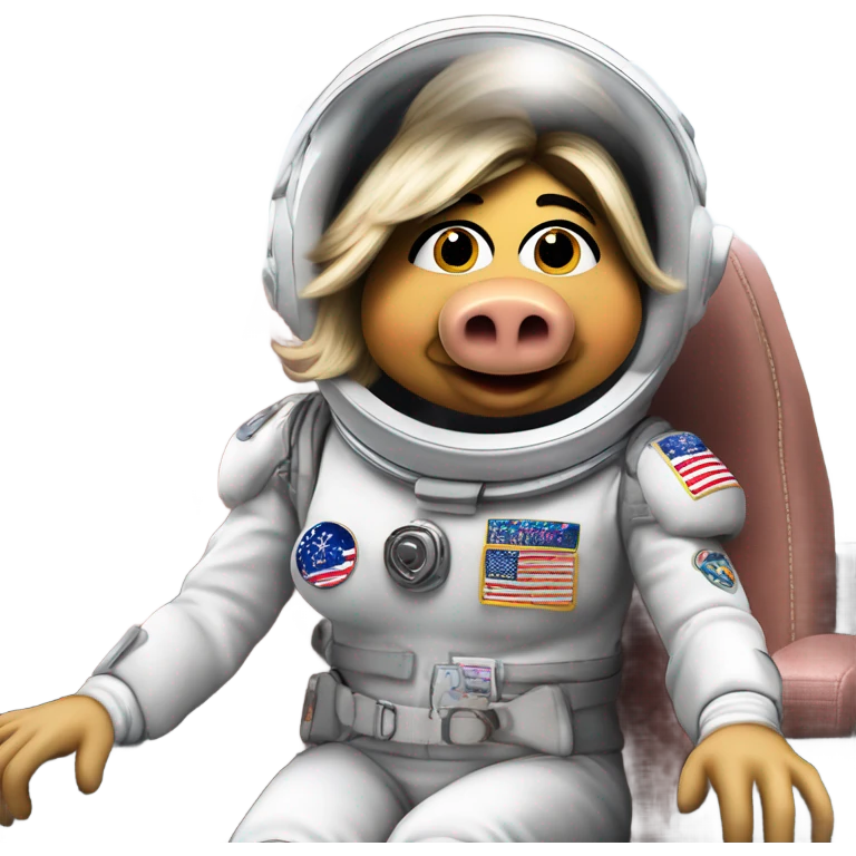 Miss Piggy in an astronaut suit driving a car emoji
