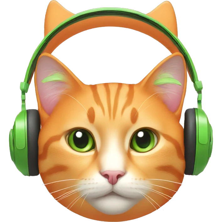 orange cat with green eyes with pink headphones emoji
