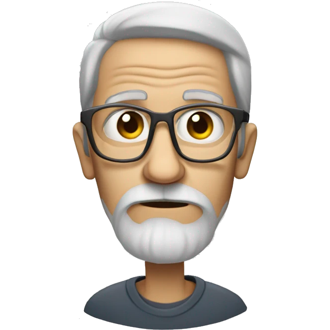 Bearded skinny old man with glases, skinnier, grey beard, longer hair, grumpy, skinierrr emoji