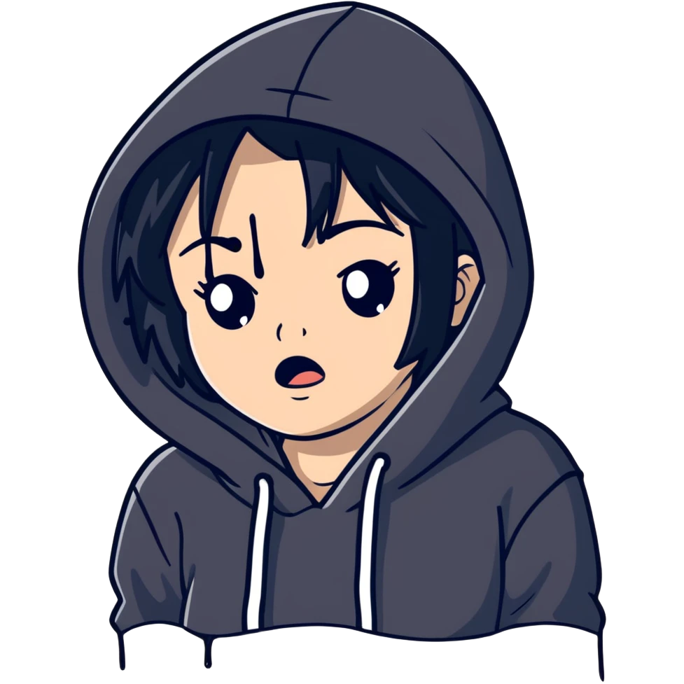 girl with black hair in black hoodie with tears streaming down her face emoji