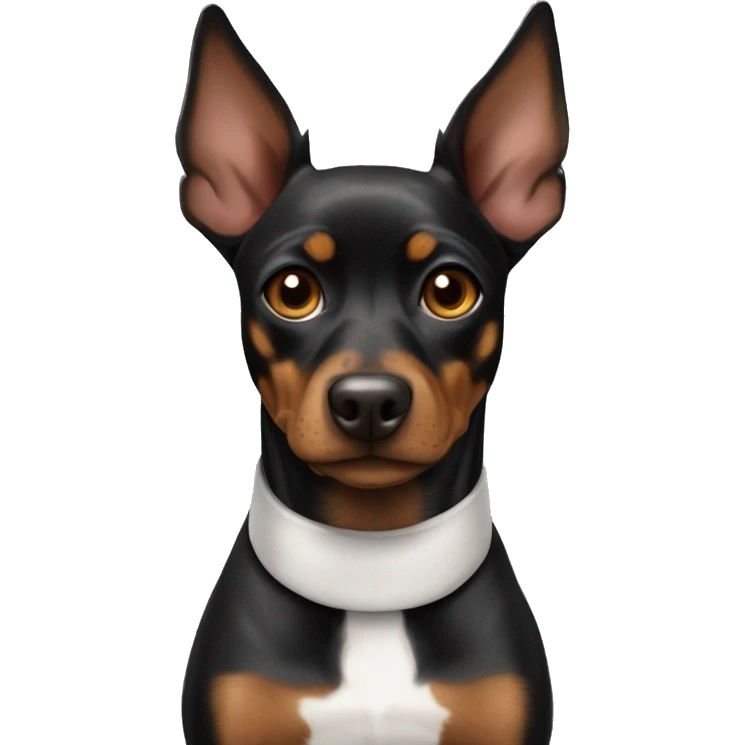 black brindle tan pinscher big ears white collar emoji