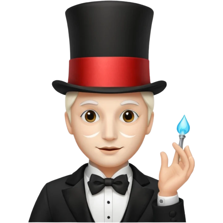 A french man with magician hat,half 🎭 mask on his head, white skin tone emoji