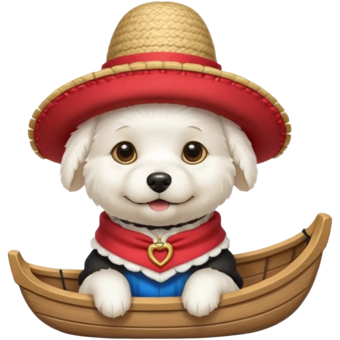 white dog with gondolier hat emoji