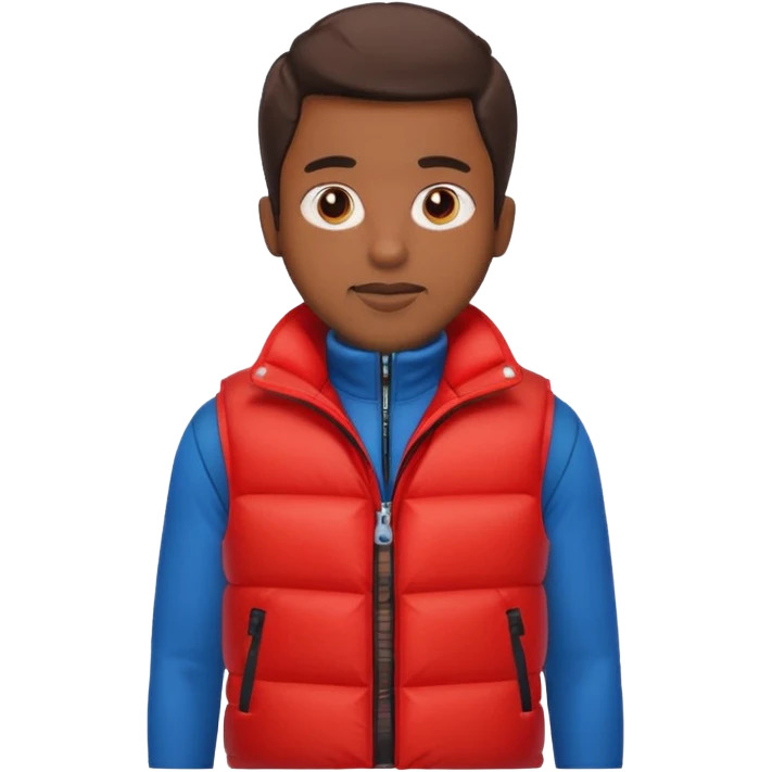 brown skin man with red puffer vest emoji