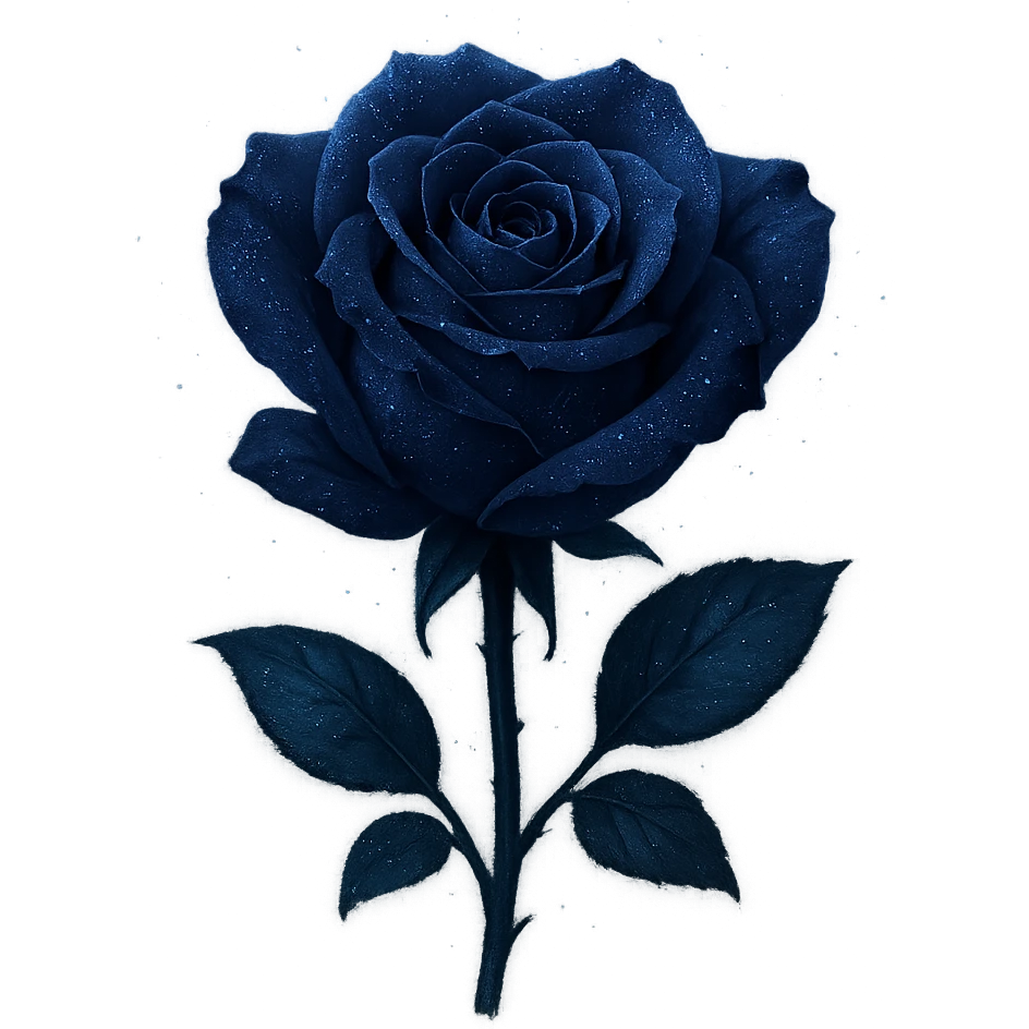 a midnight rose with deep blue petals, subtle silver sparkles, and a soft magical glow emoji