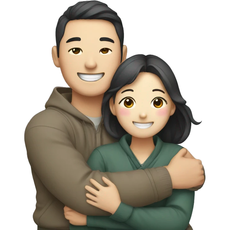 happy korean couple hugging each other  emoji
