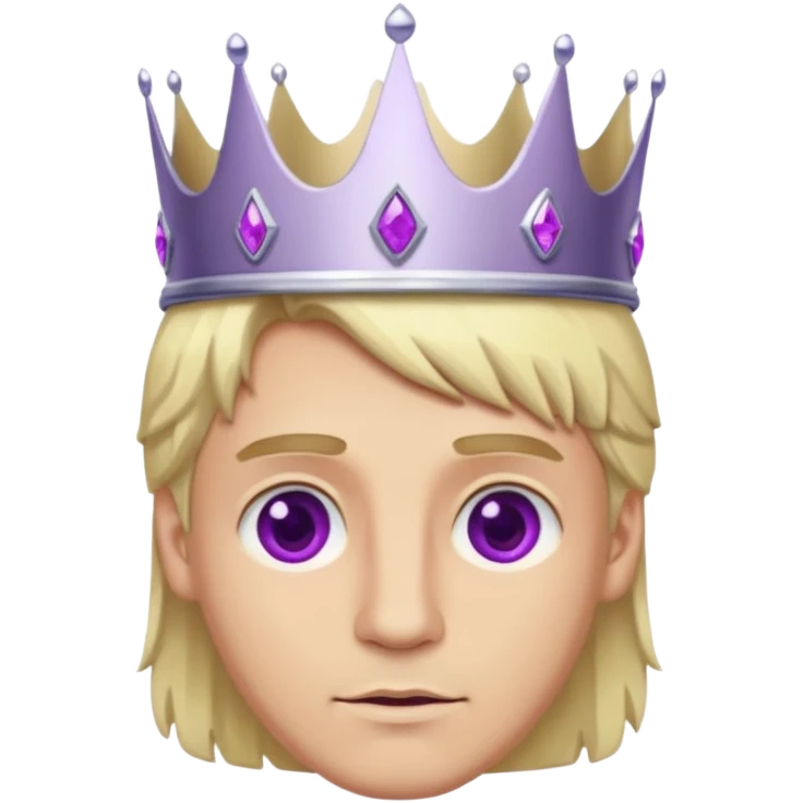 blonde king with brown eyes and silver crown and purple gems  emoji