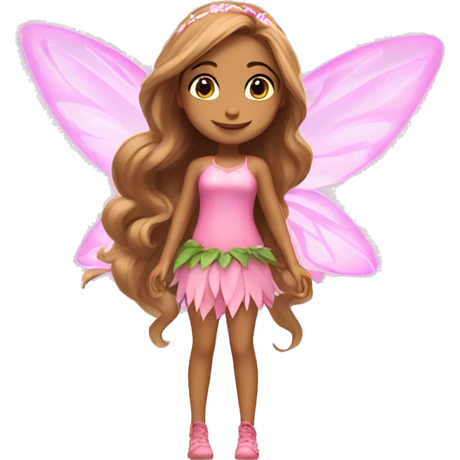 Flora the latina fairy of nature in her enchantix fairy pink clothing and long light brown hair from winx club emoji