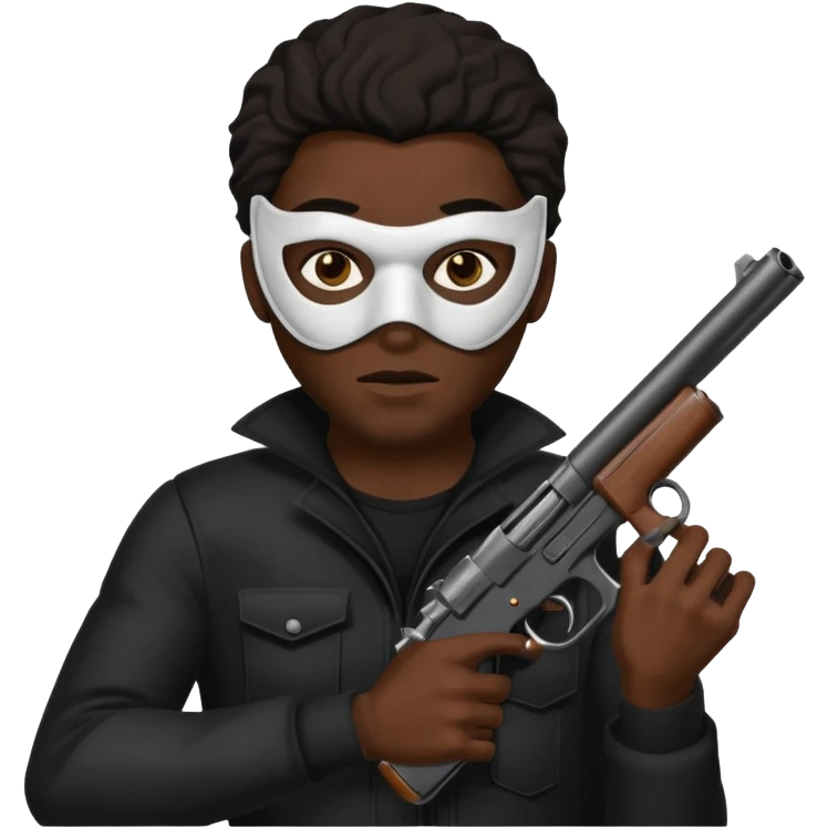 Black man with face and mask and gun  emoji