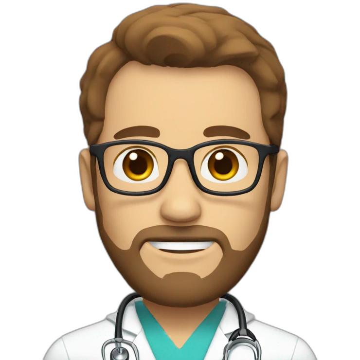 white doctor with short brown hair, big forehead, glasses and beard emoji