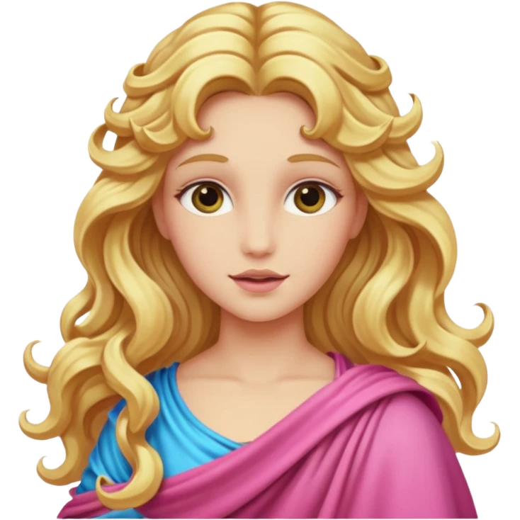 Venus from Olympus Gods with long golden blonde wavy hair, pink stola emoji