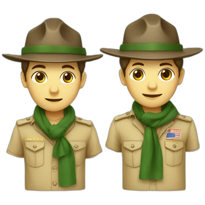 French boyscout with a campaign hat; brown hat; green scout scarf emoji