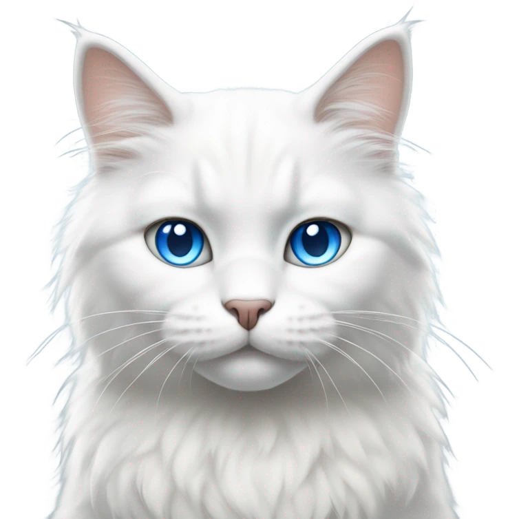 Fluffy white cat with blue eyes and light grey face sitting  emoji