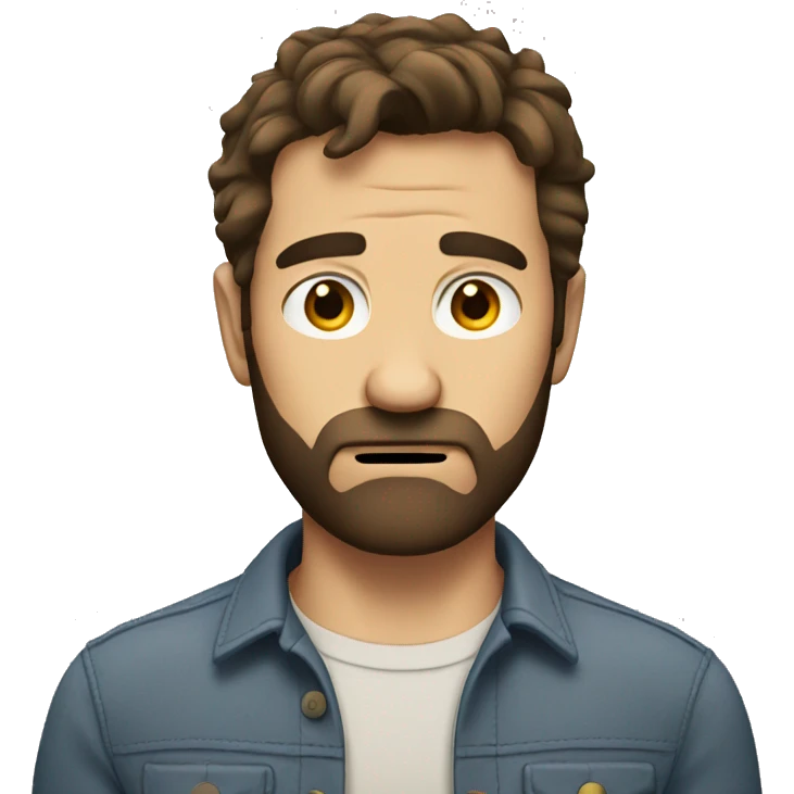 an unhappy man with a beard and short scruffy brown hair emoji