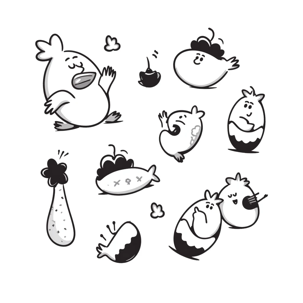 chicken nuggets, cartoon doodle style, playful emoji