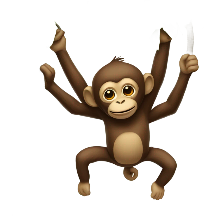 Upside down monkey hanging off a tree with 2 arms emoji