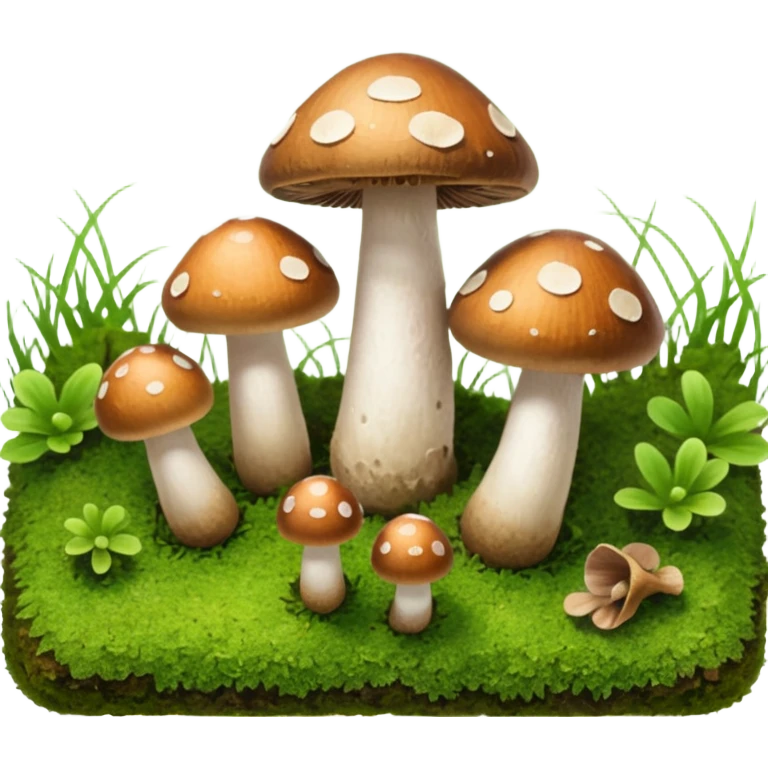 tiny brown kantarell-mushrooms on moss emoji