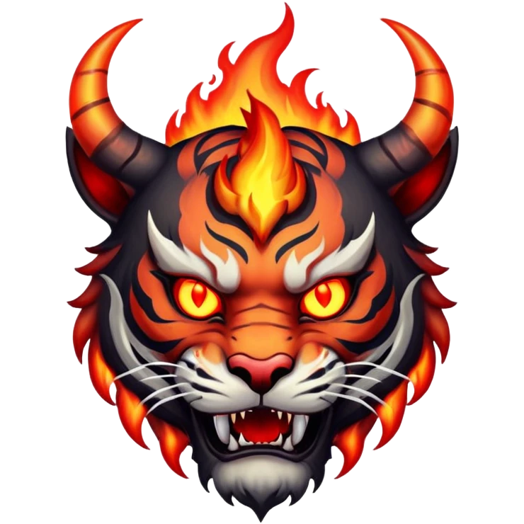 demon tiger face with horns red glowing eyes and fire for Twitch emote emoji